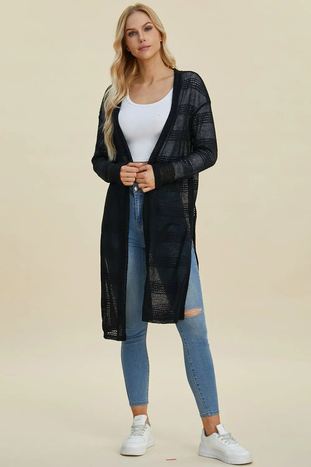 Open Front Longline Cardigan - Cardigans