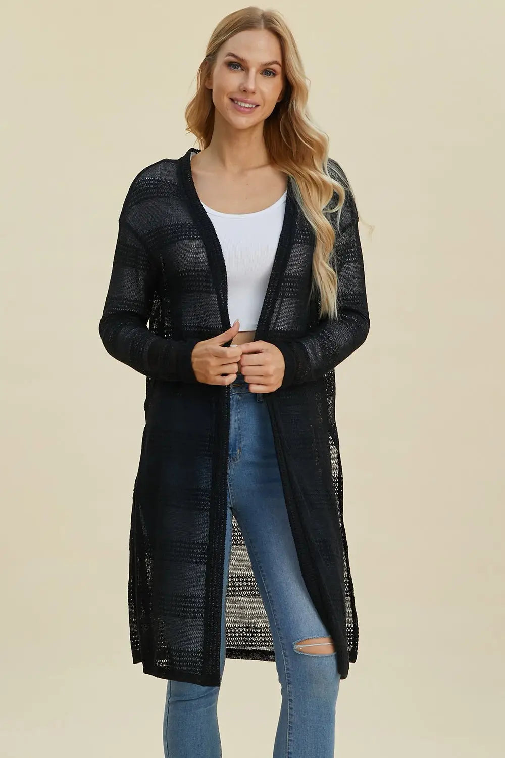 Open Front Longline Cardigan - Cardigans