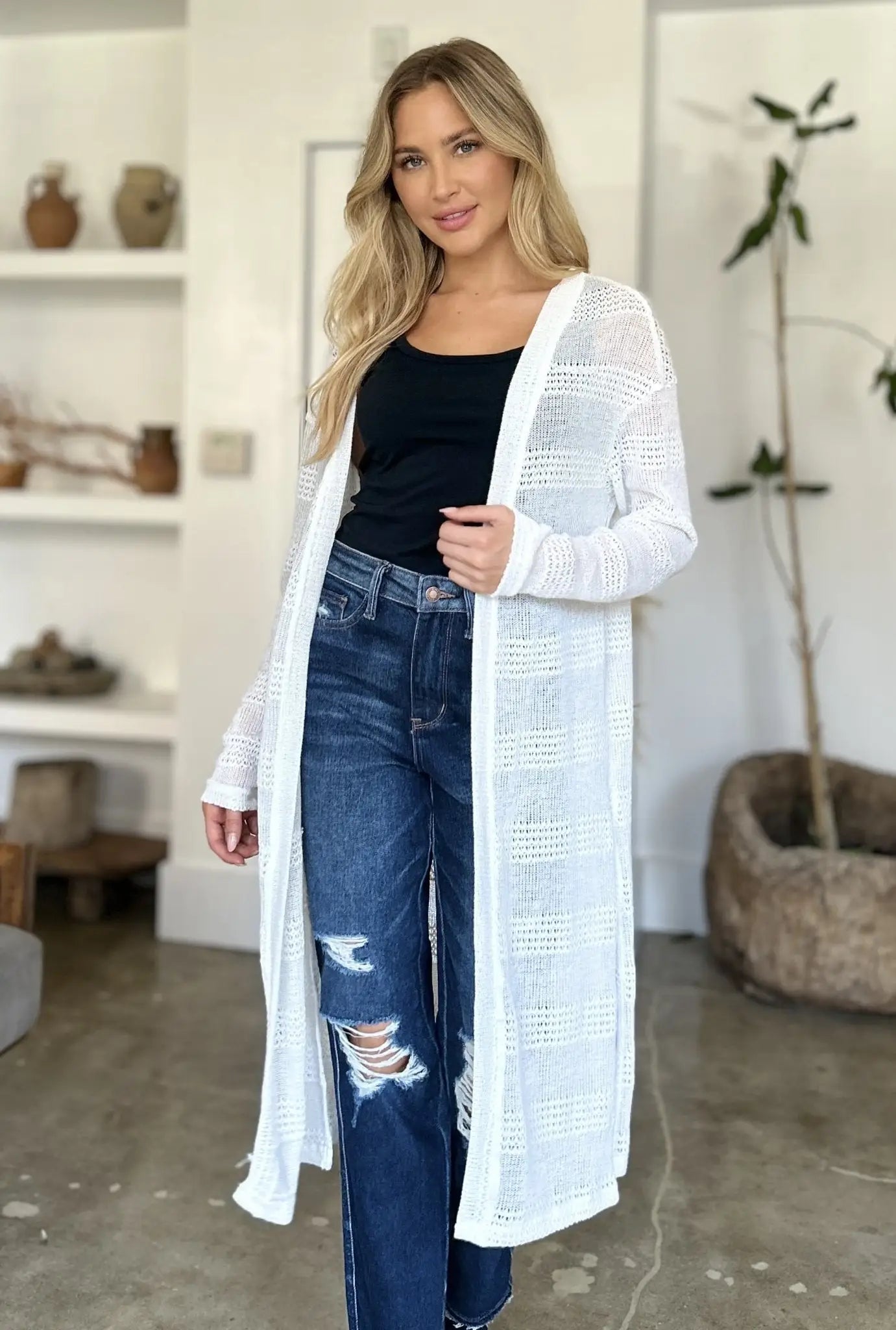 Open Front Longline Cardigan - Cardigans