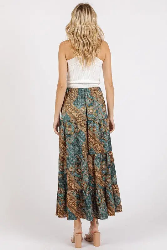 Paisley Patchwork Print Satin Maxi Skirt - Maxi Skirts