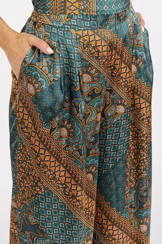 Mittoshop Paisley Patchwork Print Satin Wide Leg Pants - Eclectage