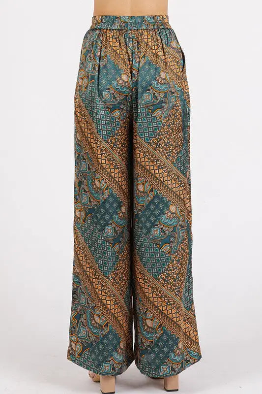 Mittoshop Paisley Patchwork Print Satin Wide Leg Pants - Eclectage
