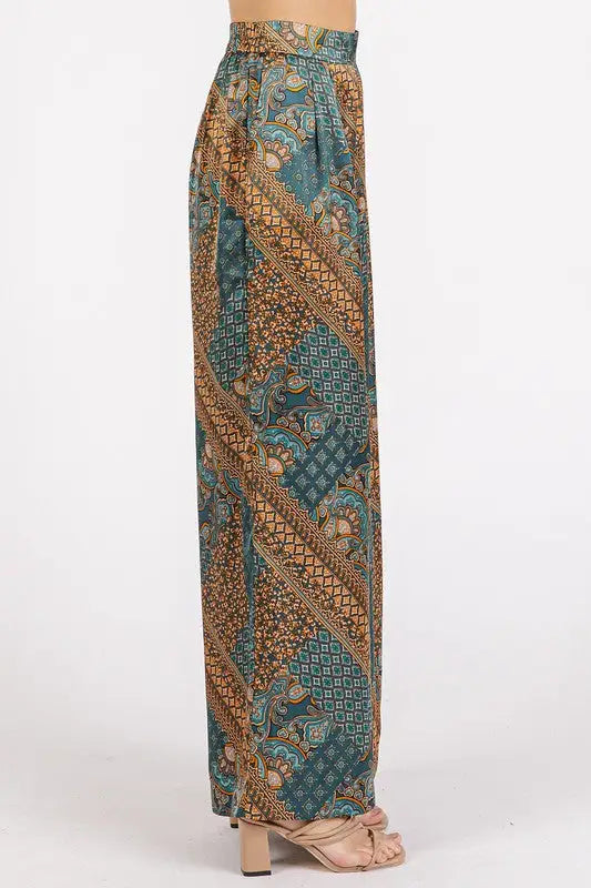 Mittoshop Paisley Patchwork Print Satin Wide Leg Pants - Eclectage