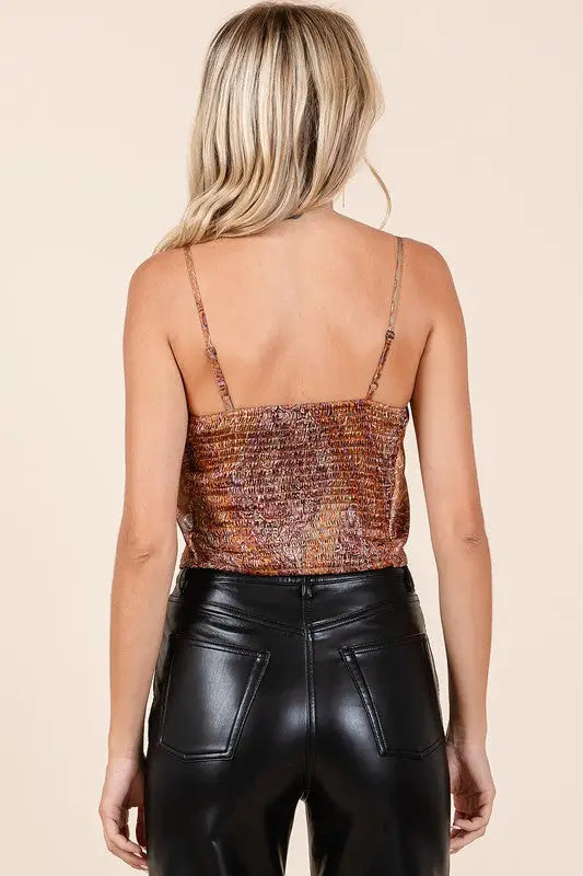 Paisley Patchwork Satin Cowl Neck Crop Cami - Eclectage