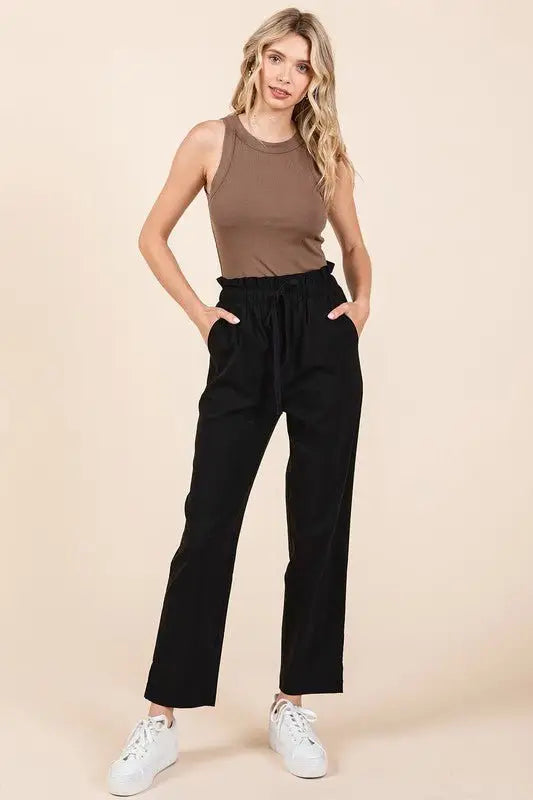 Paperbag Waist Tapered Pants - Pants