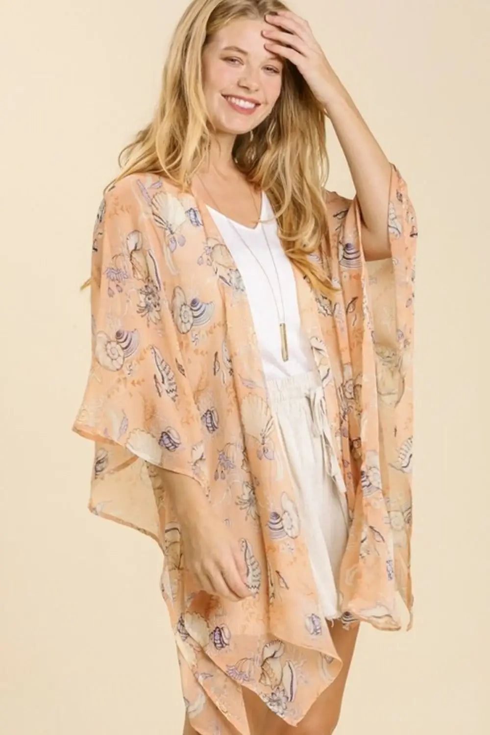 Peach Mix Sheer Kimono with Side Slit - Eclectage