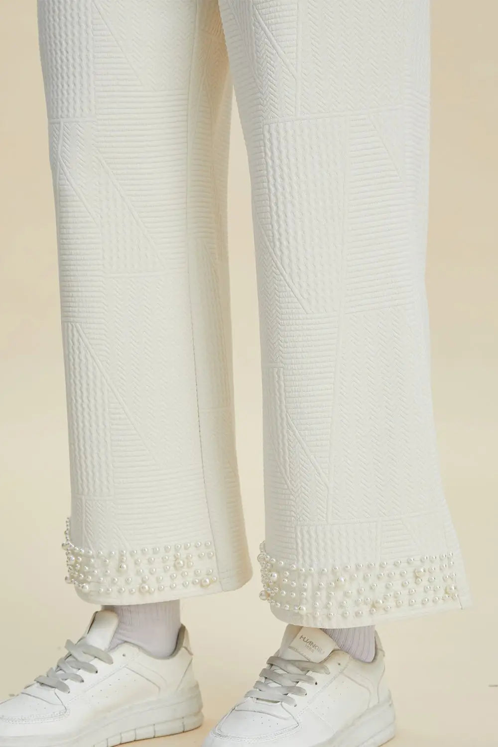 Pearl Detail Top and Pants Set - Pants Sets