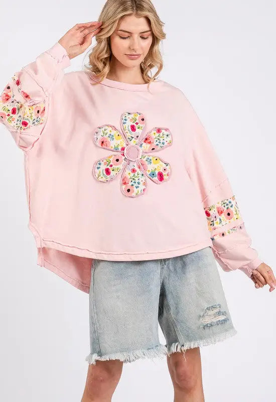 SAGE + FIG Daisy Patch Applique Long Sleeve Sweatshirt - Eclectage