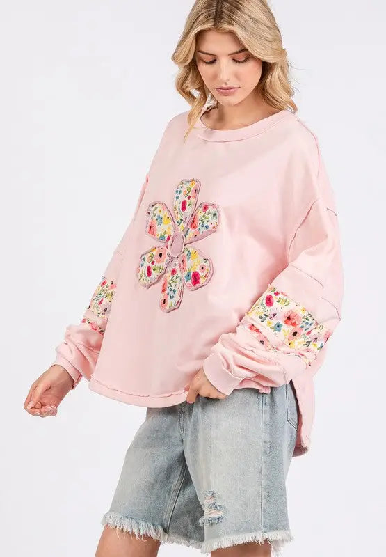 SAGE + FIG Daisy Patch Applique Long Sleeve Sweatshirt - Eclectage