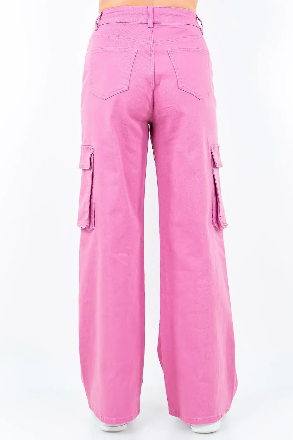 Pink Drawstring Wide Leg Cargo Pants - Eclectage