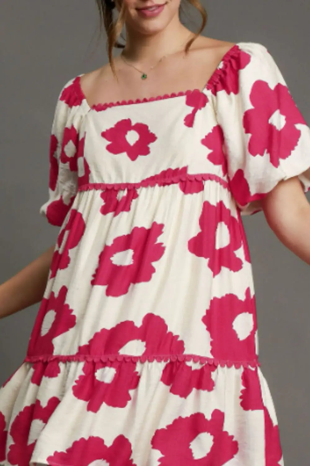 Umgee Full Size Contrast Floral Short Sleeve Mini Dress Plus Size - Eclectage