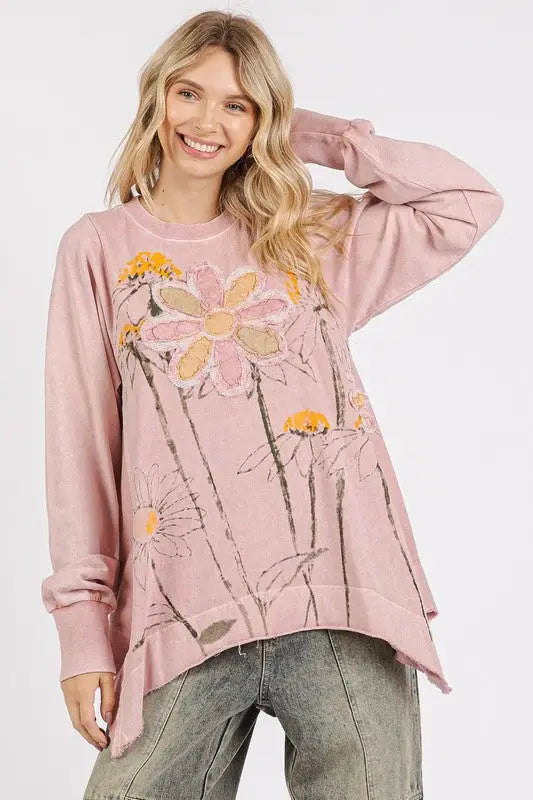 Pink Flower Graphic Patch Sweatshirt - Eclectage