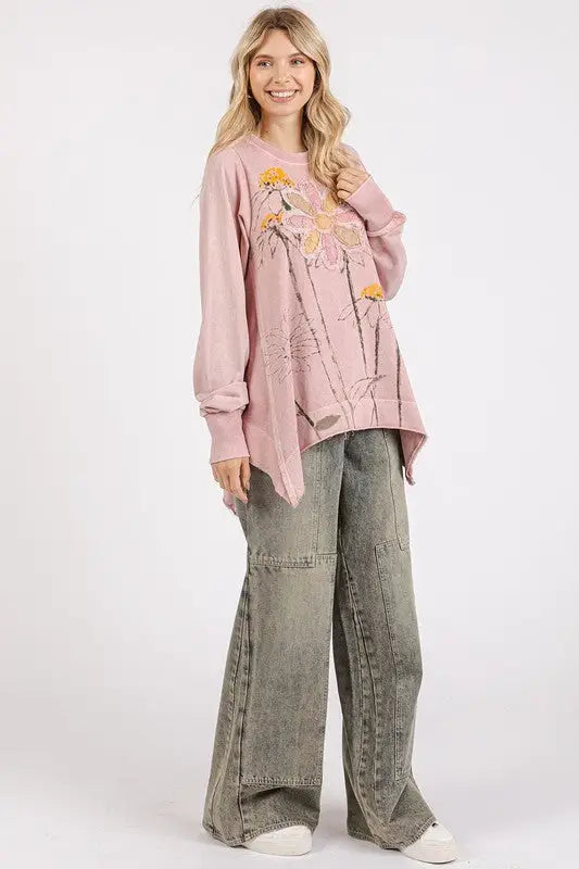 Pink Flower Graphic Patch Sweatshirt - Eclectage