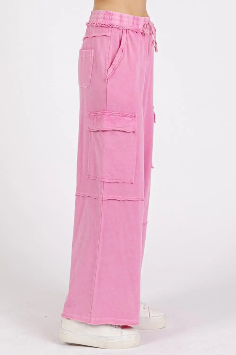 Mittoshop Mineral Wash Elastic Waist Cargo Wide Leg Pants - Eclectage