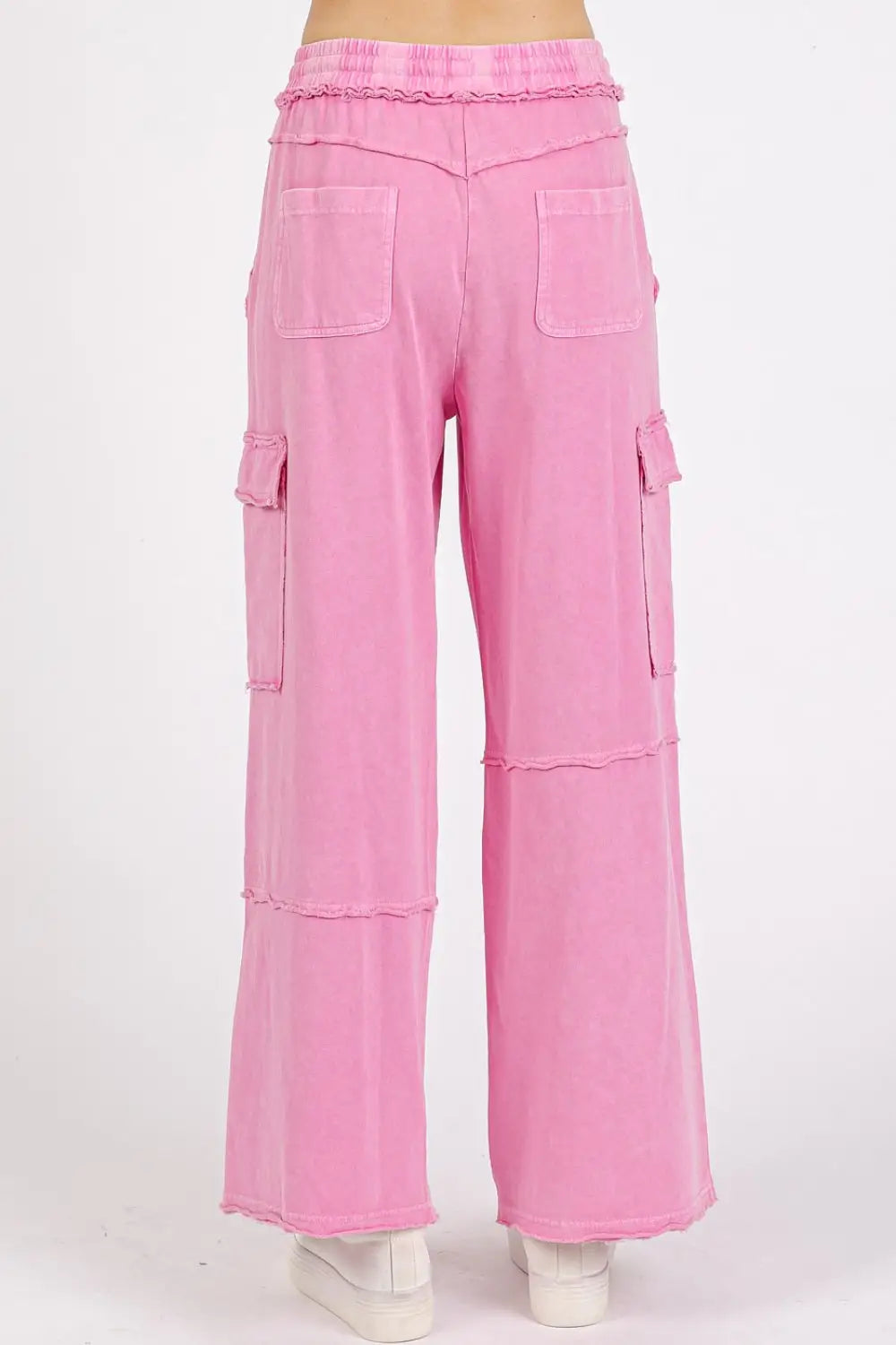 Mittoshop Mineral Wash Elastic Waist Cargo Wide Leg Pants - Eclectage