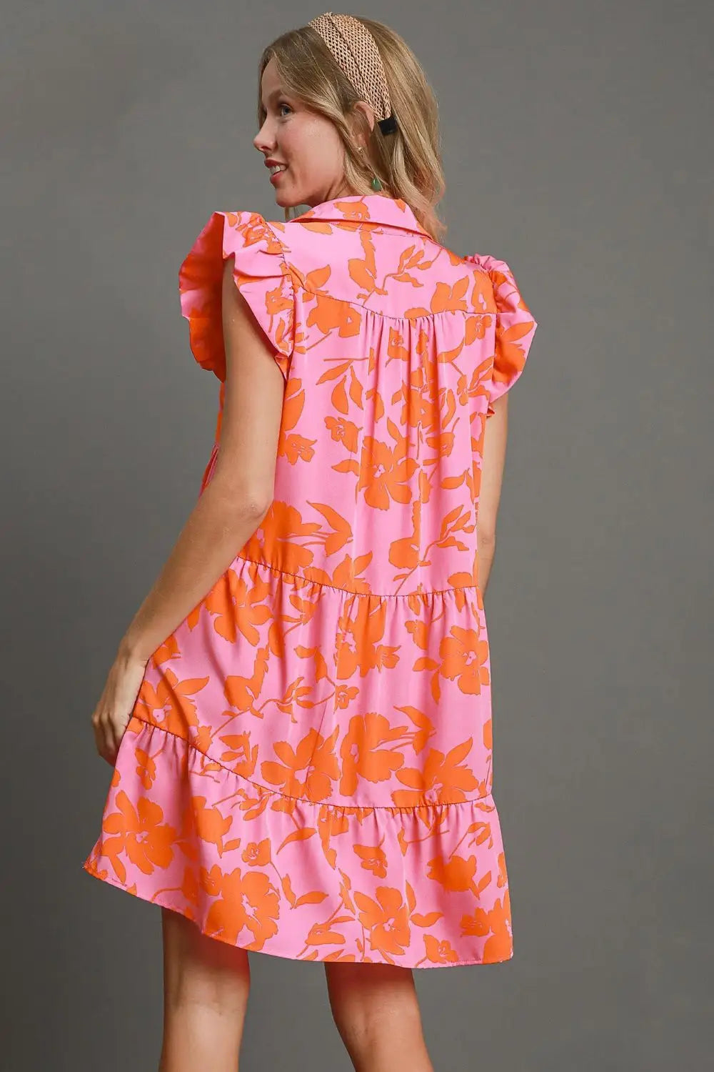 Umgee Full Size Floral Print Ruffle Cap Sleeve Tiered Dress Plus Size - Eclectage