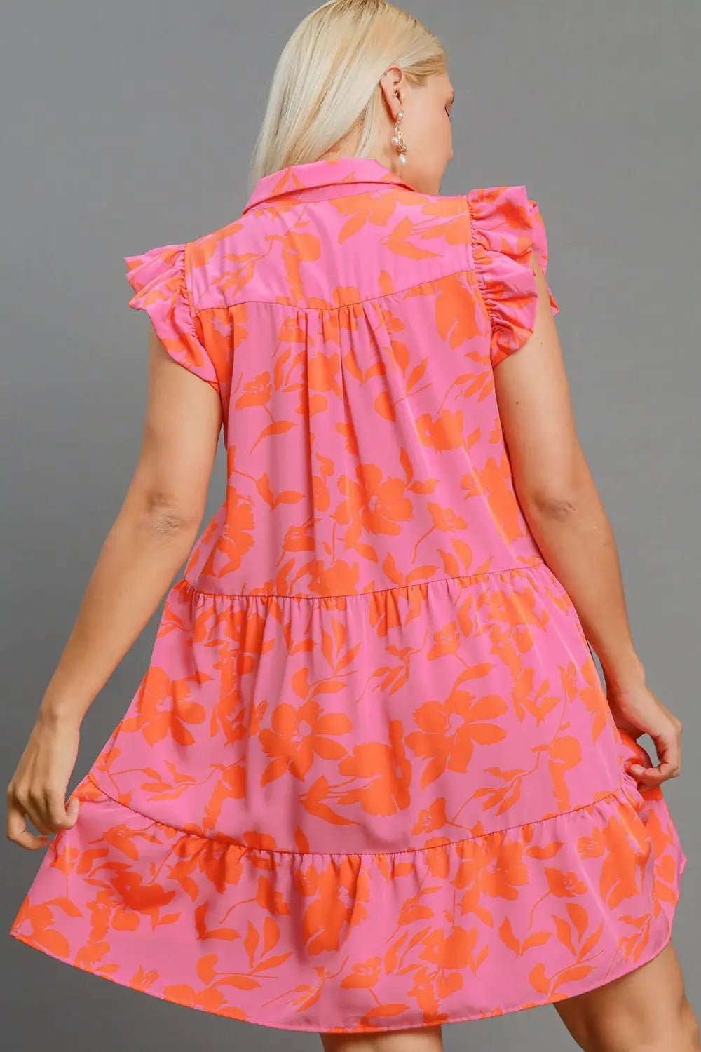 Umgee Full Size Floral Print Ruffle Cap Sleeve Tiered Dress Plus Size - Eclectage