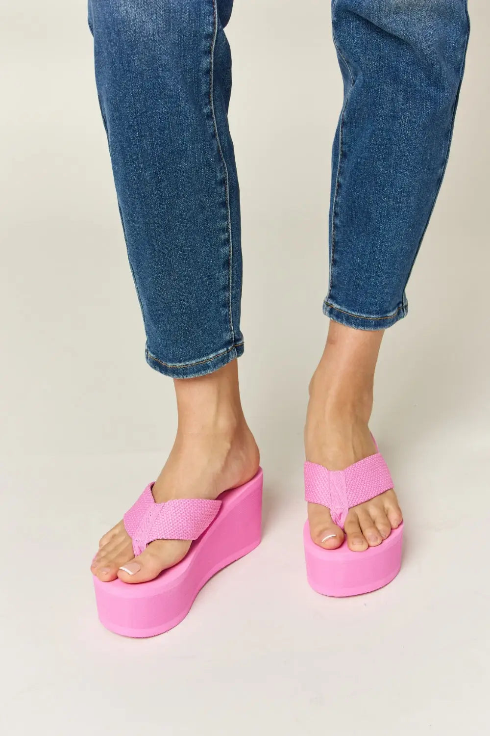 Pink Open Toe Platform Wedge Sandals - Eclectage
