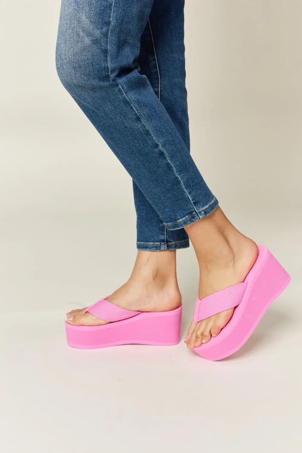 Pink Open Toe Platform Wedge Sandals - Eclectage