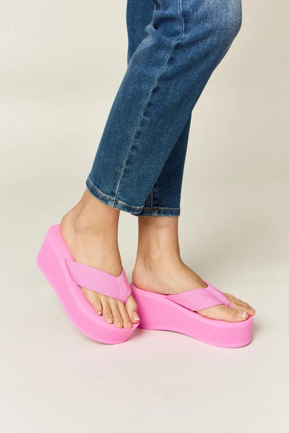 Pink Open Toe Platform Wedge Sandals - Eclectage