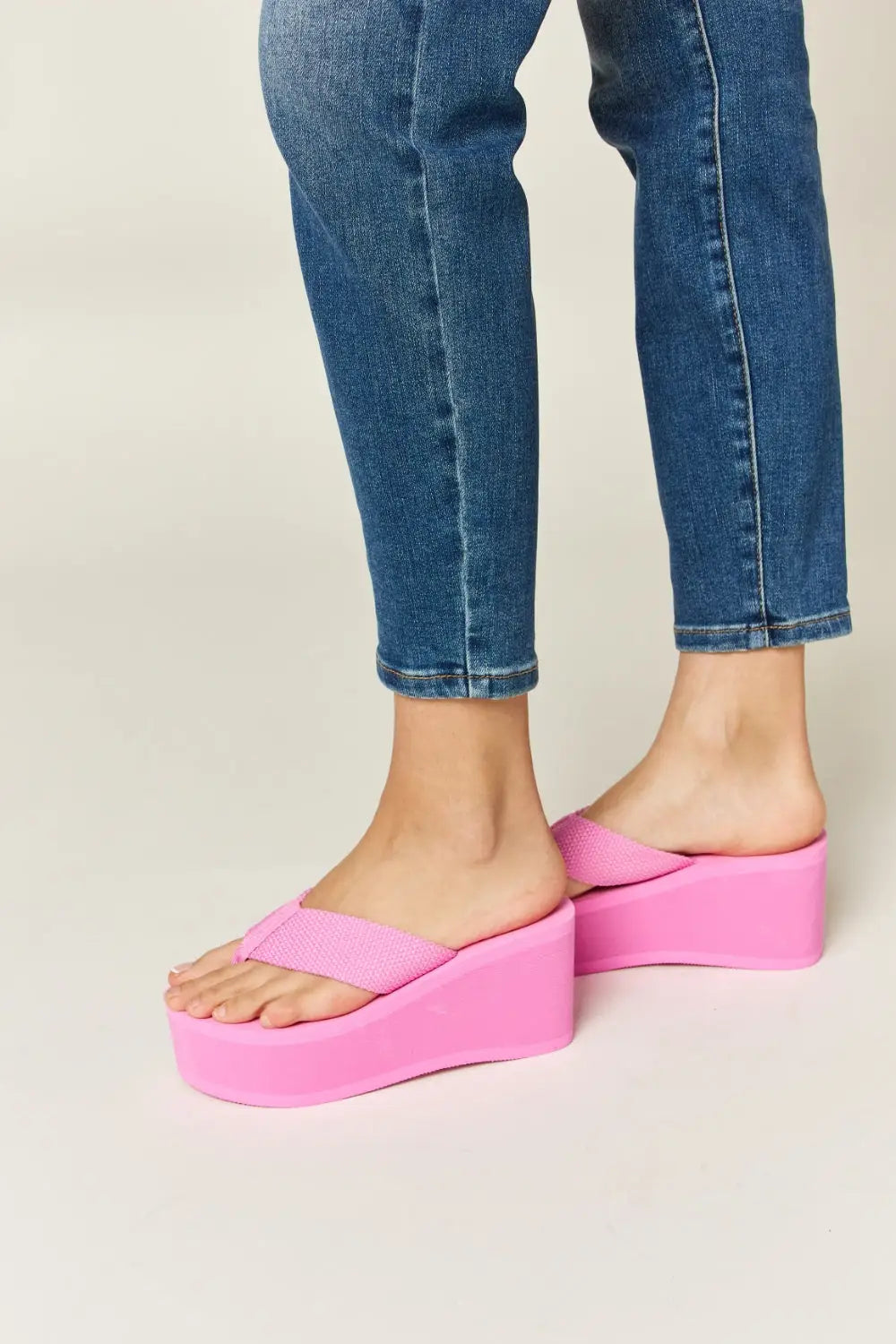 Pink Open Toe Platform Wedge Sandals - Eclectage