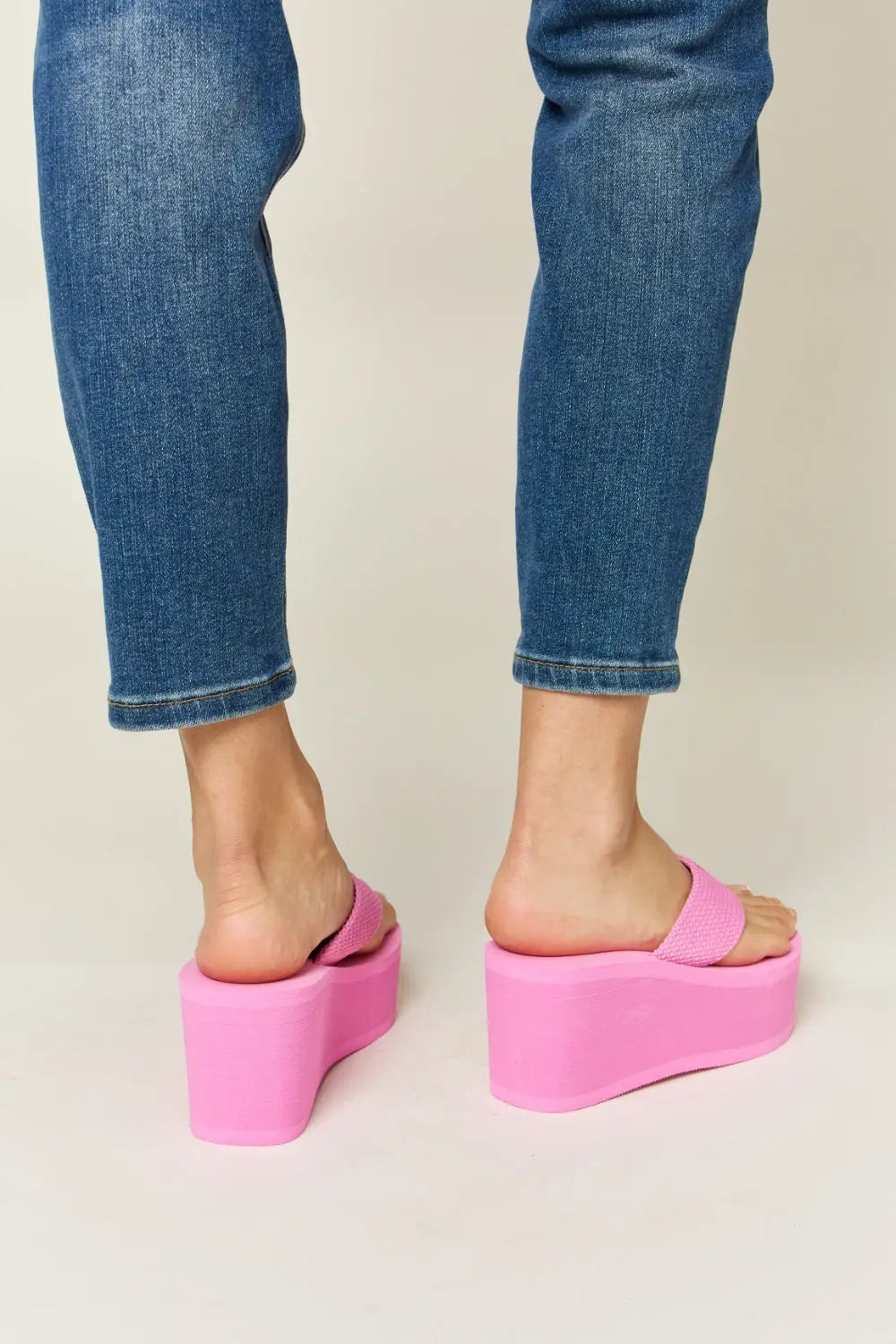 Pink Open Toe Platform Wedge Sandals - Eclectage