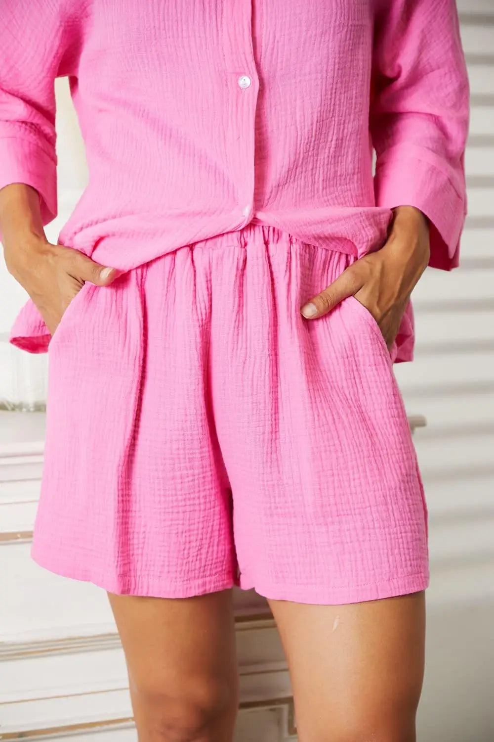 Pink Rayon Shirt and Shorts Set - Shorts Sets