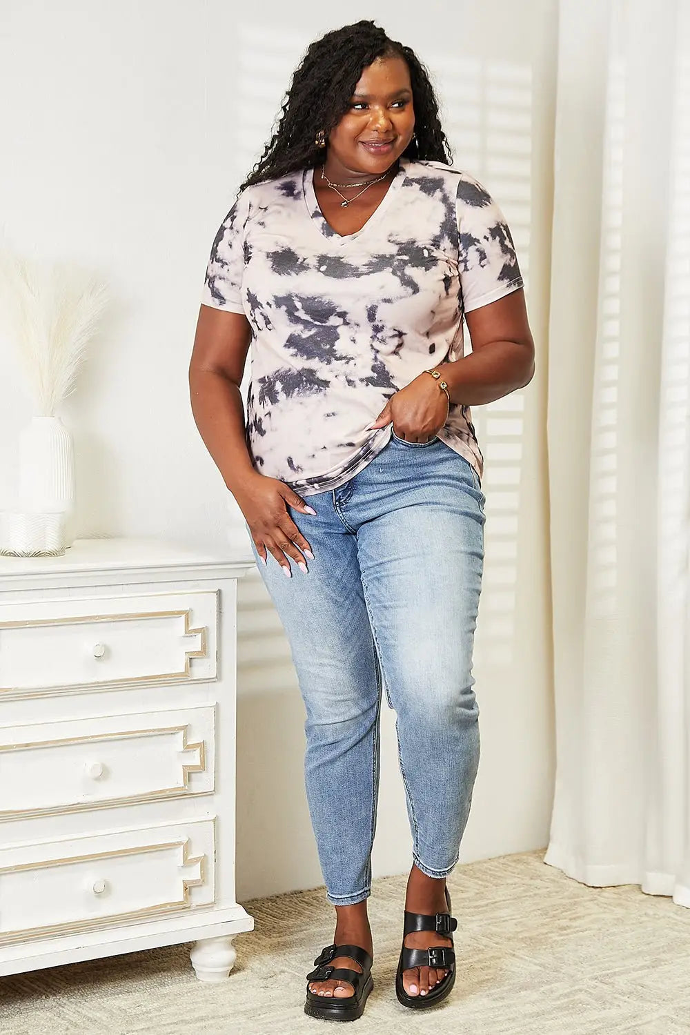 Pink Tie - Dye V - Neck T-Shirt - T-Shirts