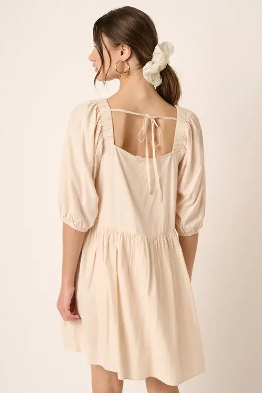 Pintuck Detail Tie Back Mini Dress - Eclectage