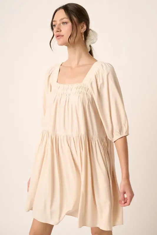 Pintuck Detail Tie Back Mini Dress - Eclectage