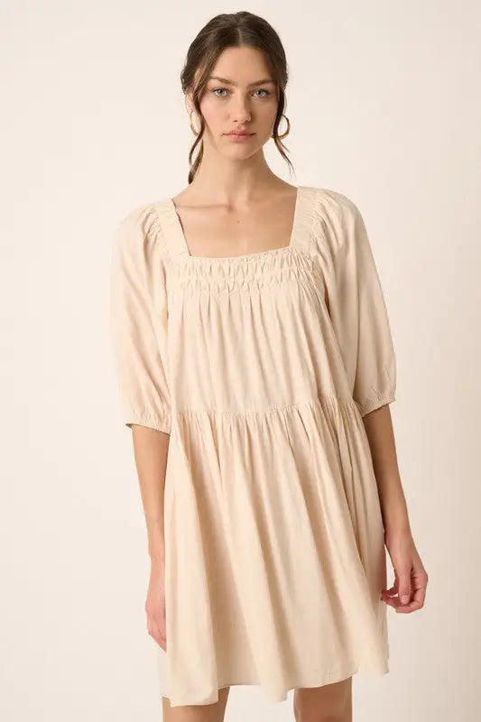 Pintuck Detail Tie Back Mini Dress - Eclectage