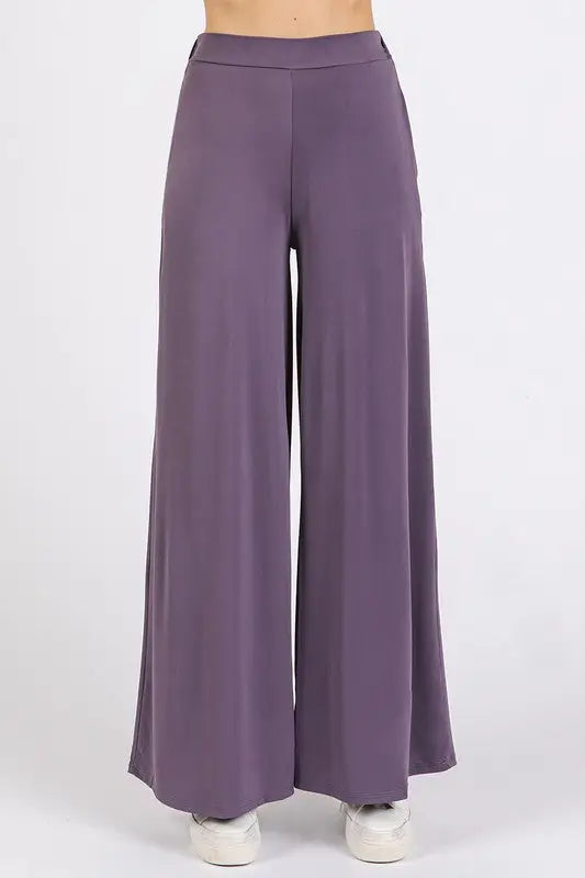 Plum Elastic Waist Wide Leg Pants - Eclectage