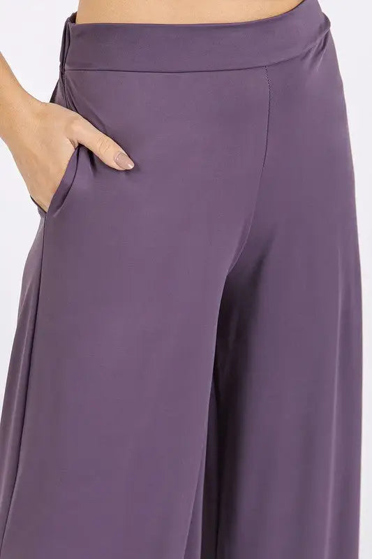 Plum Elastic Waist Wide Leg Pants - Eclectage