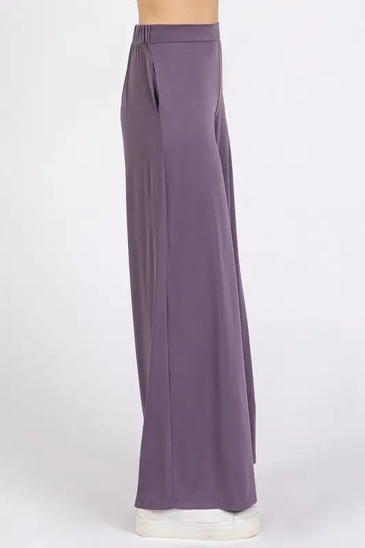 Plum Elastic Waist Wide Leg Pants - Eclectage