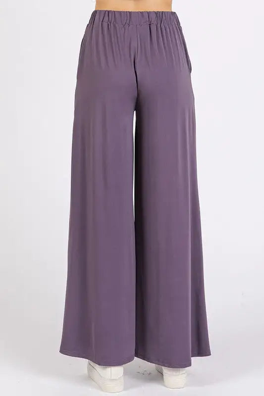 Plum Elastic Waist Wide Leg Pants - Eclectage