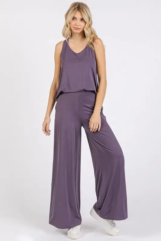 Plum Elastic Waist Wide Leg Pants - Eclectage