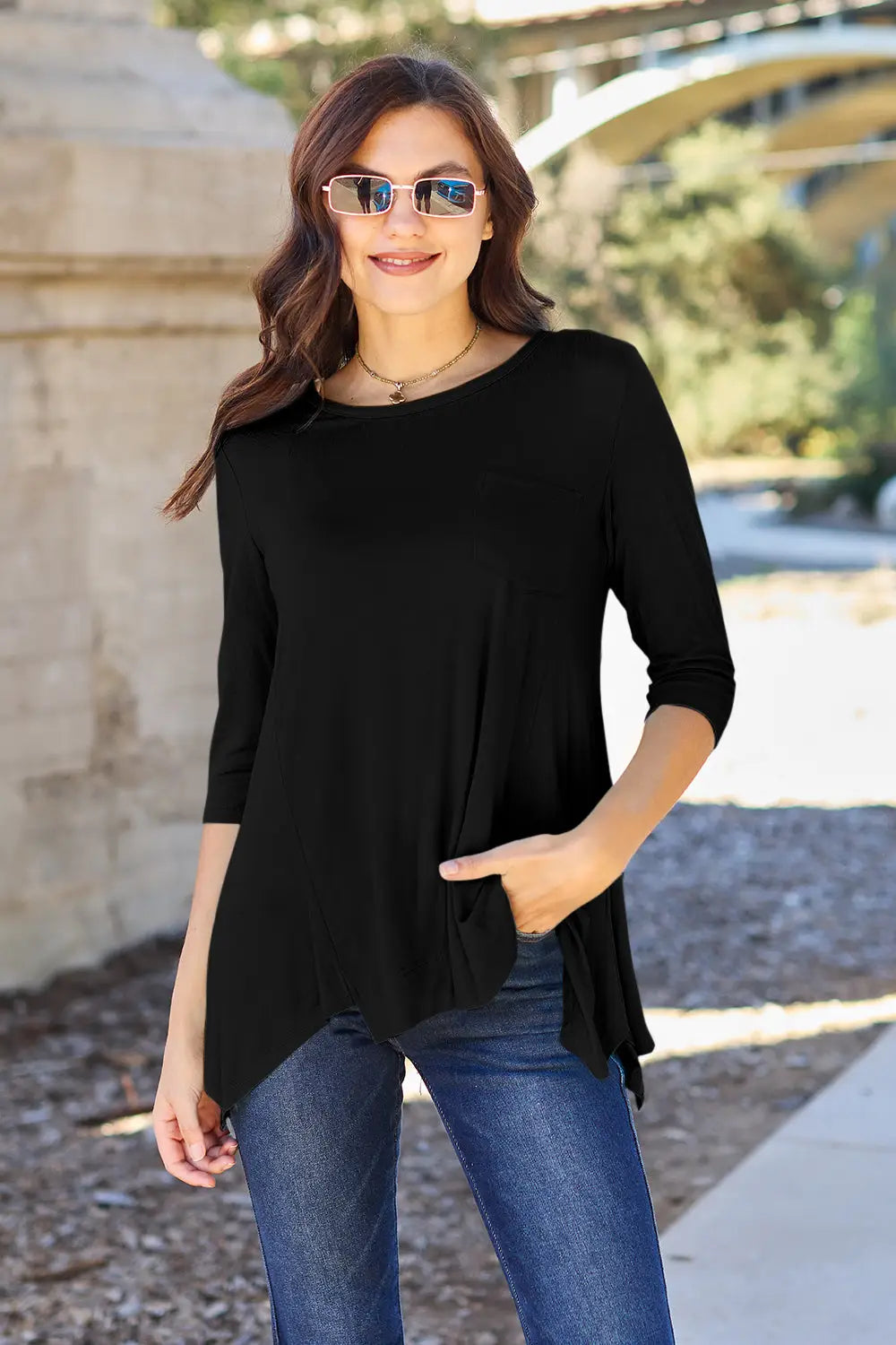 Basic Bae Full Size Round Neck Pocketed T-Shirt - Eclectage
