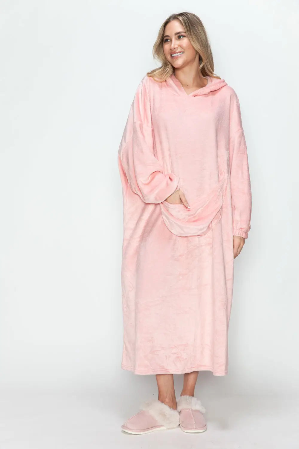 Pocketed Hooded Midi Lounge Dress - Eclectage