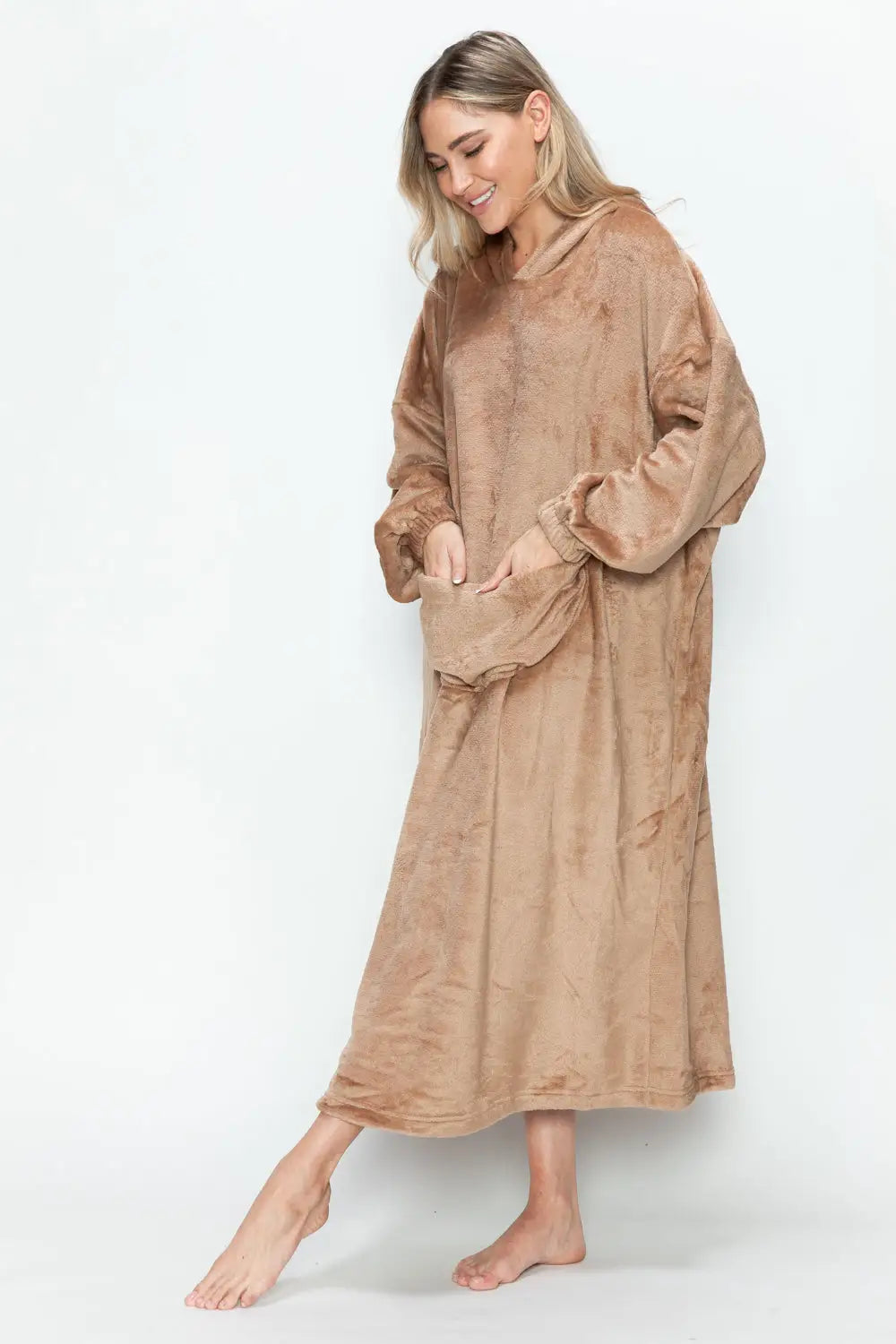 Pocketed Hooded Midi Lounge Dress - Eclectage