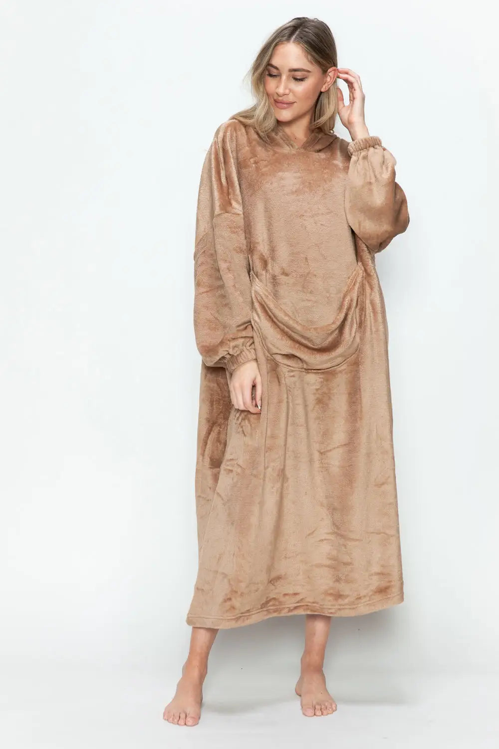 Pocketed Hooded Midi Lounge Dress - Eclectage