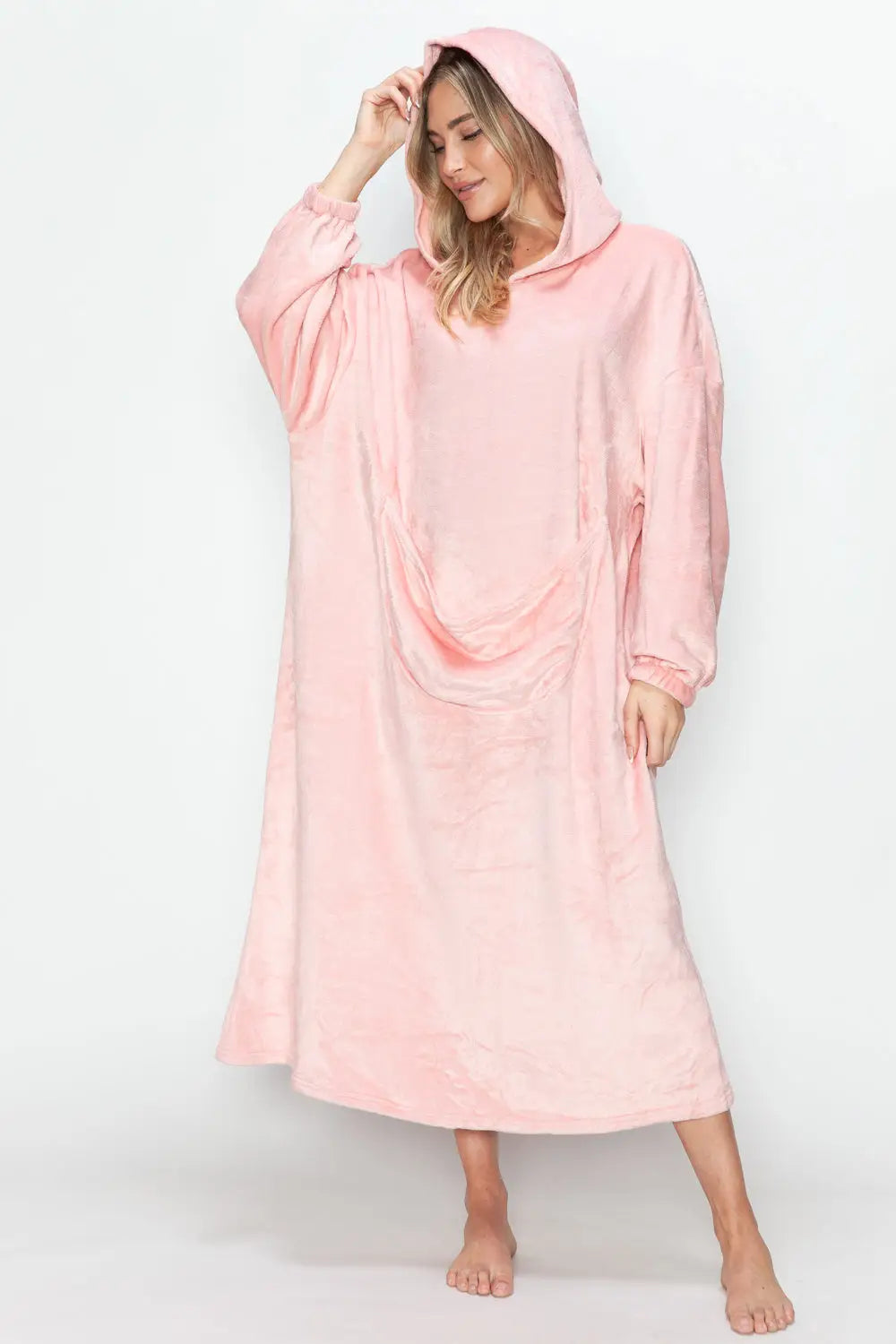 Pocketed Hooded Midi Lounge Dress - Eclectage