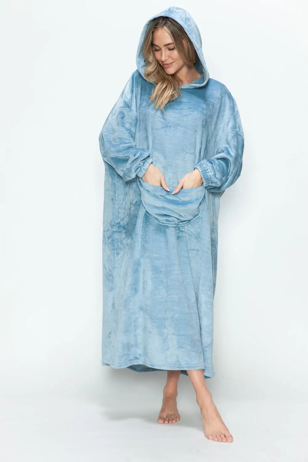 Pocketed Hooded Midi Lounge Dress - Eclectage
