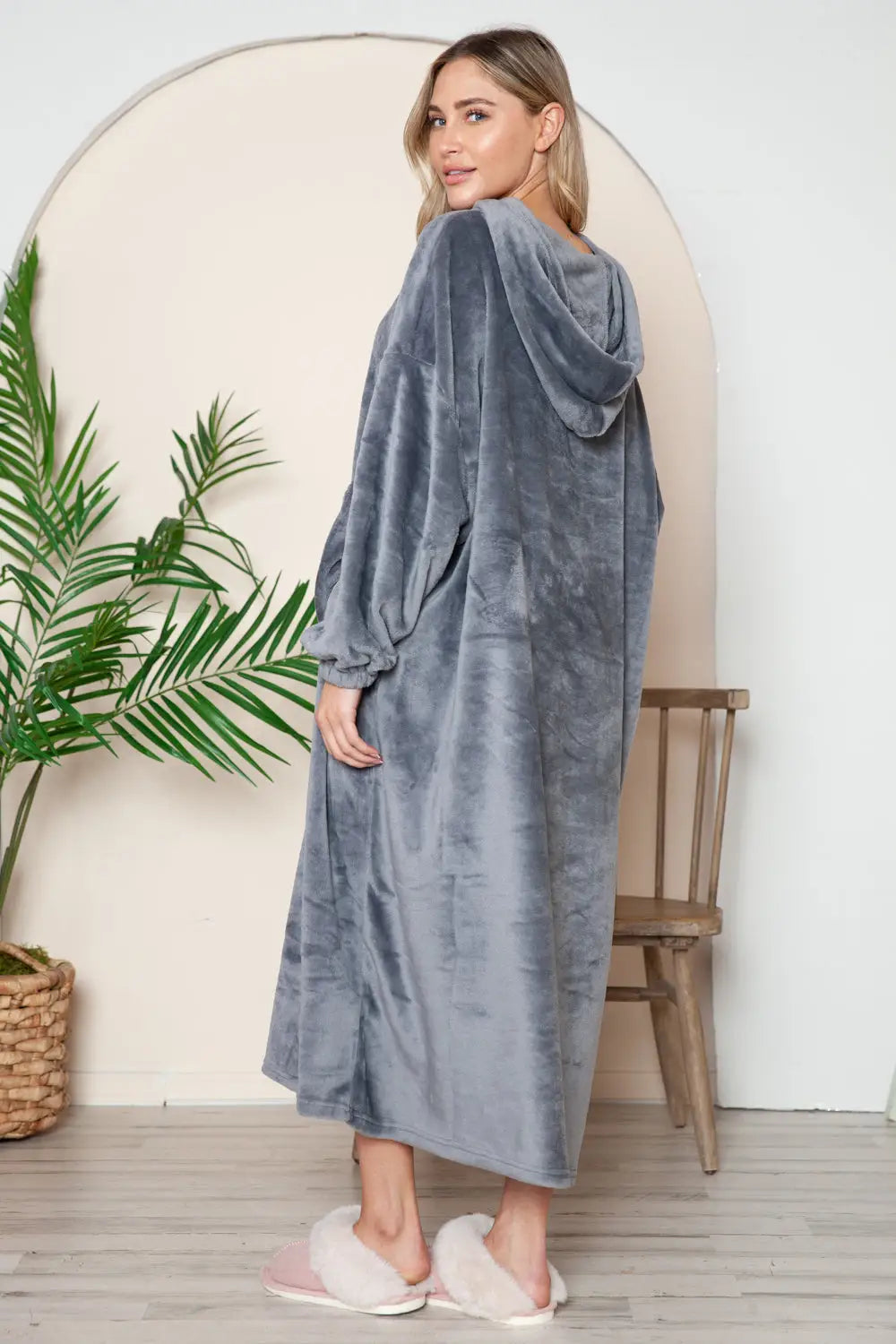 Pocketed Hooded Midi Lounge Dress - Eclectage