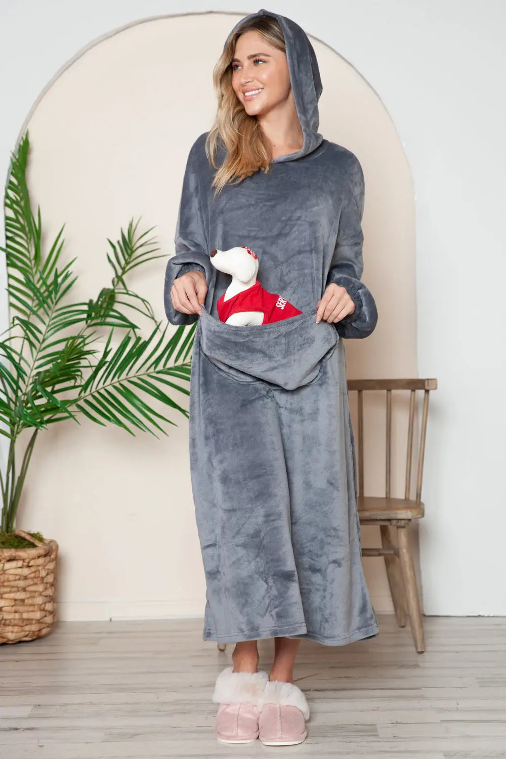 Pocketed Hooded Midi Lounge Dress - Eclectage