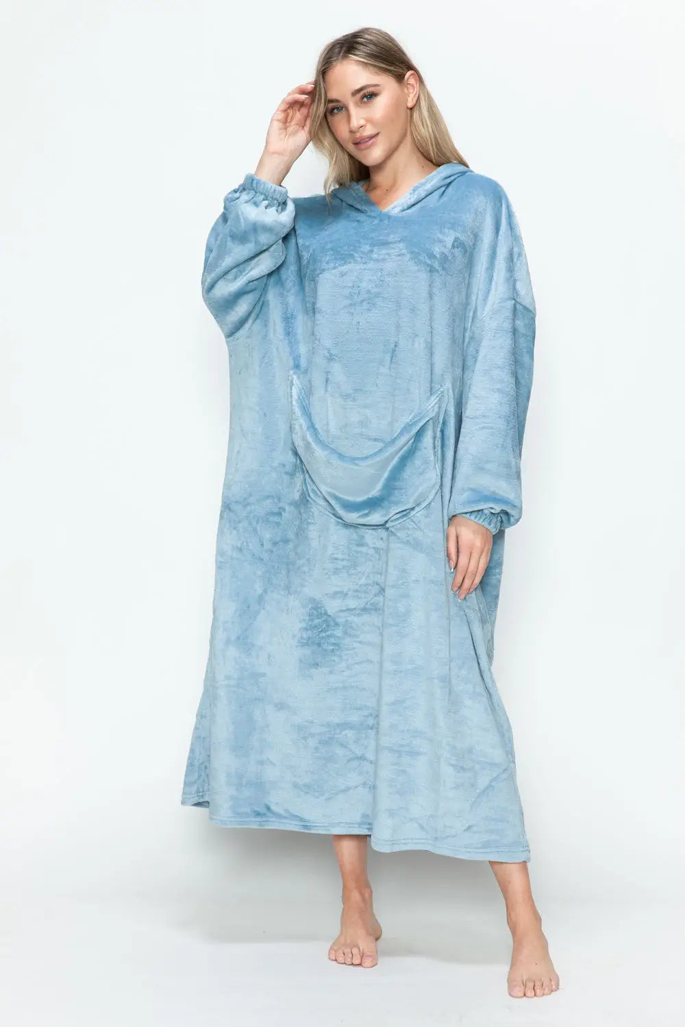 Pocketed Hooded Midi Lounge Dress - Eclectage
