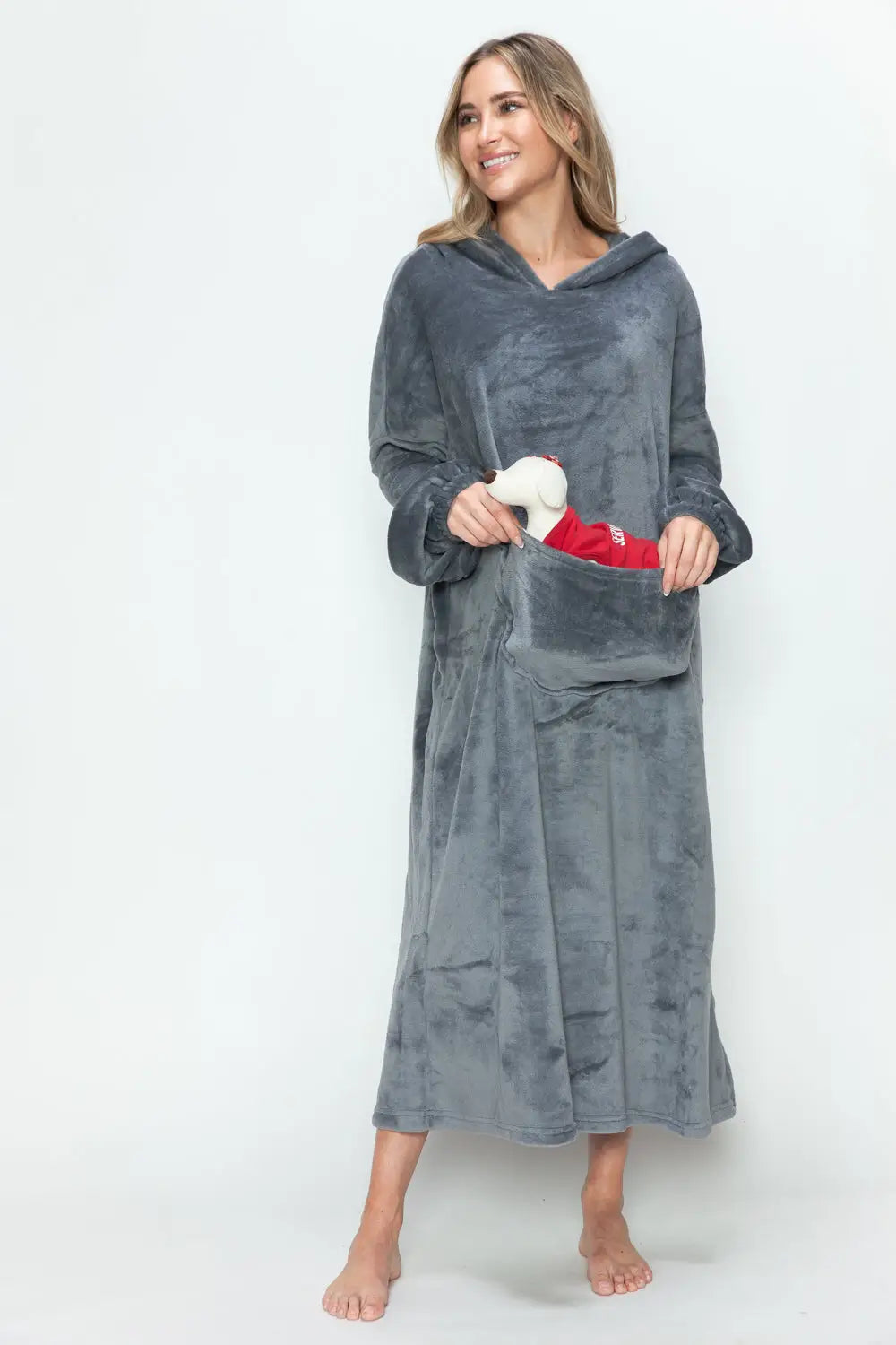 Pocketed Hooded Midi Lounge Dress - Eclectage