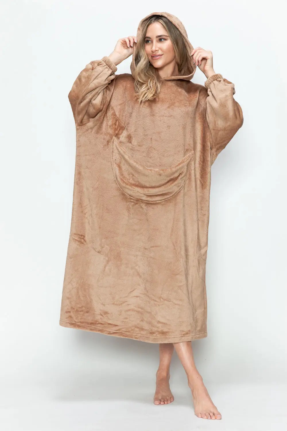 Pocketed Hooded Midi Lounge Dress - Eclectage