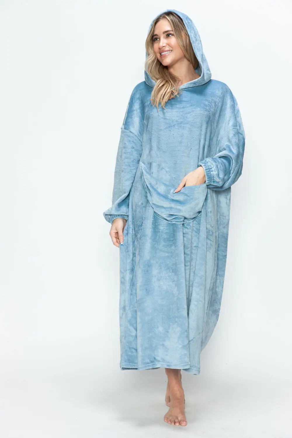 Pocketed Hooded Midi Lounge Dress - Eclectage