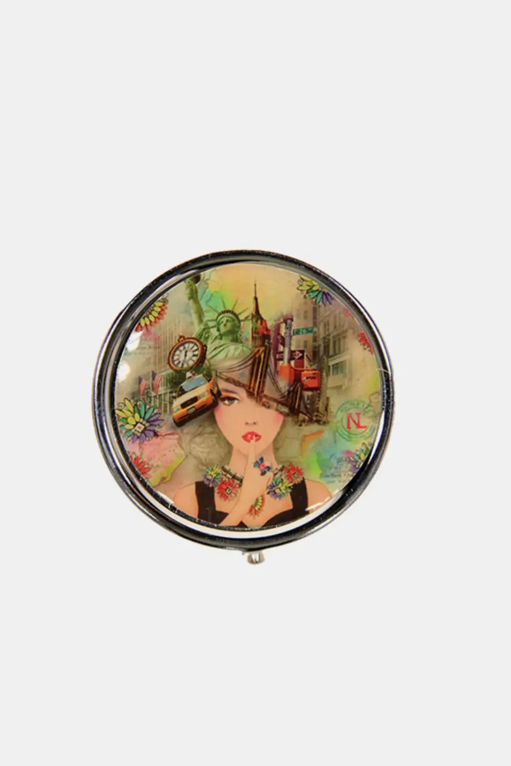 Print Metallic Circular Large Pill Case - Eclectage