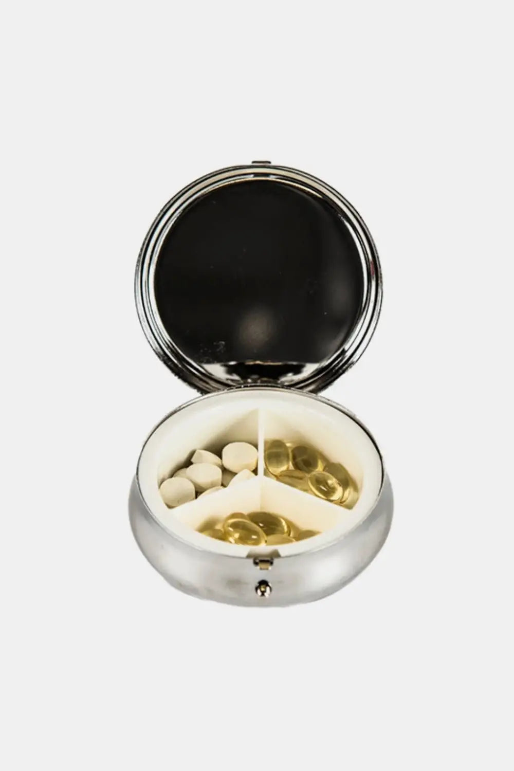 Print Metallic Circular Small Pill Case - Health and Wellness